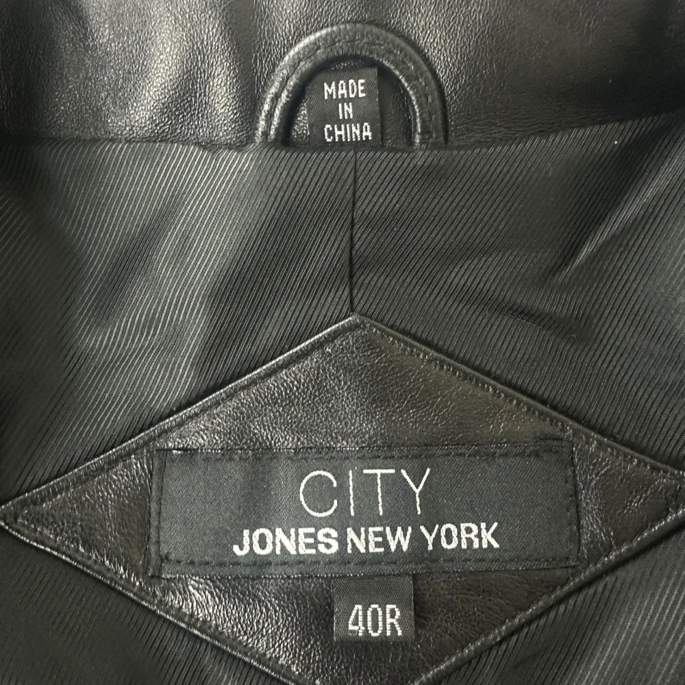Jones New York Jacket Mens 40R Black Leather Blazer Sport Coat Button Outdoor